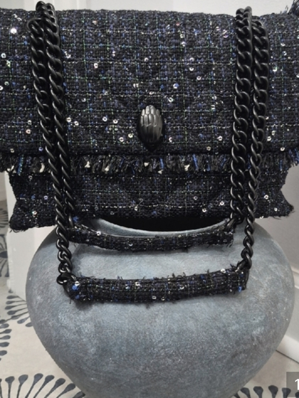 Kurt Geiger Blk/Blue Tweed Chain Convertible Shoulder Bag